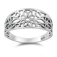 Oksidirani filigranski havajljinski plumeria cvjetni prsten sterling srebrna pojas nakit ženske veličine