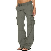 Farstey Baggy Cargo hlače za žene Ljeto više džepova Solidne hlače u boji sa dugmetom sa dugmetom sa