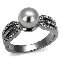 Luxe nakit dizajnira ženski jonski prsten od nehrđajućeg čelika sa sivim sintetičkim biserom -
