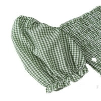 Ženska bluza Ležerne prilike Gingham pepum kvadratni kratki rukav zeleni XS