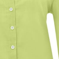 Ženske pamučne posteljine majice Solid Colore Ležerne prilike dolje Lapel dugih rukava majice bluza
