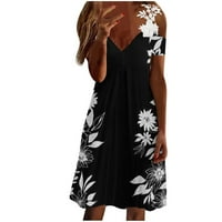 Baycosin haljine za žene dame čipke obloge cvijeta print casual haljina s kratkim rukavima