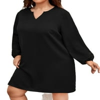 Ženska casual obična crna tunika tunika dugih rukava plus veličina