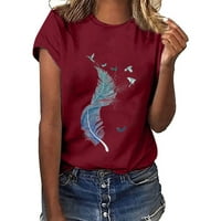 Žene ljetne vrhove tinejdžerske djevojke kratki rukav bluze pero tiskane grafičke grafičke majice posade