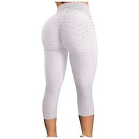 Joga hlače plus veličina za žene, ženska puna boja naborana breskva kuka sportskih fitness trčanje visokih struka joga hlače bijele boje