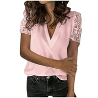 Loyisvidion Womans Majice Čišćenje Velike veličine Žene čipke vrhove Čvrsto spajanje kratkih rukava Slim bluza V-izrez majica ružičasta 18