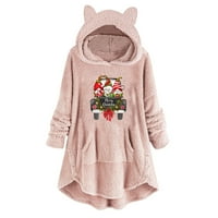 Pad Clearence Funny Božićni grafički kapuljač za žene Slatka mačaka Plišani pulover Jesen zimski dugi