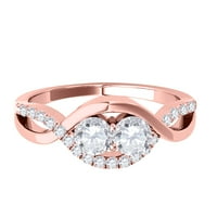 Aonejewelry CT Dvo kameni dijamantski vjenčani prsten 14k ružičasto zlato