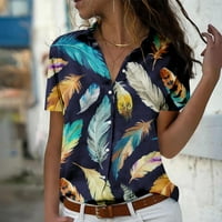 Ženski vintage cvjetni tipki dolje majice s kratkim rukavima Poslovna casual bluza Grafički ljetni boho