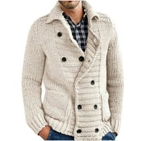 Muškarci zimski džemper - puni gumb dolje Ležeran topli kabel pleteni džemper jakna dugih rukava ovratnik