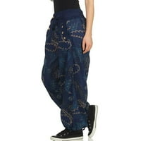 Caicj Womens Dukset ženski potez elastični struk joggers casual obične pantalone sa džepom Navy, XL
