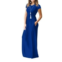 Haljine za žene scoop vrat maxi maxi maxi casual ljetna haljina kratkih rukava svijetloplava plava l