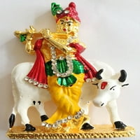 Lord Krishna s kravom automatskom brodovima Idol Kanhaji Metalni statuu H-3