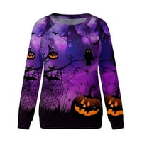 Yubatuo Womens Halloween Grafički zvezni dugi rukav Crewneck kostimi sivi 3xl