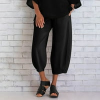 Yanhaigong pamučne platnene hlače za žene elastične struk ljetne casual pamučne posteljine labave noge