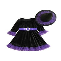 Djevojčica toddlera Halloween Outfit Casual Velvet dugih rukava Tutu haljina sa šeširom Little Girl Party A-line haljine