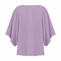 Ženski vrhovi V-izrez čvrste bluze u boji Loose Wome Ljetne rukave Majice svijetlo ljubičasta s