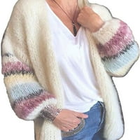 Ženske duge rukave Otvoreni prednji pleteni džemper Cardigan Mohair Stripe Casual Labavi kaput Otišana