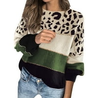 Ženska džemper od laganog posade dugih rukava, pulover jesen zima casual tisak labav top zeleni xxl