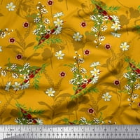 Soimoi Gold Rayon tkanina od listova, primrose & Cottonball cvijeće za ispis tkanine sa dvorištem široko