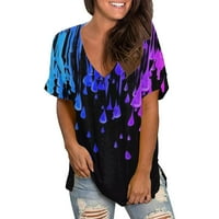 Ženski vrhovi bluza Ležerne ljetne žene Ljetni vrhovi Cvjetni kratki rukav V majice T tiskane strane Split Tunic Purple