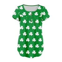 Zodggu Deals Day St. Patrick's Lucky Clover Print Short rukav Tuničke košulje za žene Labavi ležerni gumb V izrez modne dame nagle bluze na vrhu ženske slobodno vrijeme zelena 8
