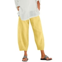 Pant pamučni ženski usjev ubodno ubodne boje čiste i hlače hlače elastične sa džepom ženske casual pantalone