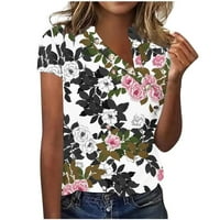Plus veličine T majice za žene Summer Ombre Tie Dye cvjetni kosi tipke V izrez kratki rukav ljetni vrhovi