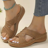 Fabiurt Women Sandals Fashion Ljeto Novo jednostavno puno klin pete Komforno i lagano klizanje na cipelama, smeđe