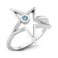 0. CTW okrugli plavi Topaz Otvoreni zvjezdani prsten Sterling Silver Solitaire ženski vjenčani prsten