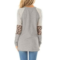Ženska modna okrugla vrata labavi dugi rukavi šivanje Leopard Stripe Višeeletni majica TOP Fall Casual Dressy Bluuses Tops Pulover