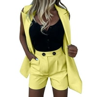 Outfmvch Dvije odjeće za žene Ženske bludnice Outfit bez rukava bez rukava s kratkim baterijama Blazers za žene žuti s