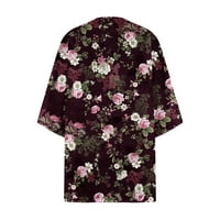 Cardigan za žene lagani trendy cvjetni print puffni rukavac kimono kardigan labav šifon pokrov povremene