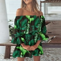 Žene s ramena Ležerne haljine Haljina na plaži Moderan ženski ljetni seksi casual off ramena zvonaste rukave čvrsto i ispisane haljine zelene l