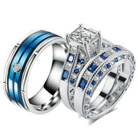 Njegov i njeni podudarni prstenovi bijeli i plavi par prstenovi CZ Vjenčani prsten za vjenčanje