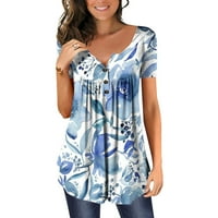 Yyeselk bluze za žene srušeno casual gumb gore V-izrez kratkih rukava udobne košulje modni digitalni