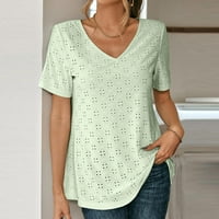 Entyinea Ženske vrhove kauzalne bluze s kratkim rukavima pletena V izrez puna boja majica zelena s