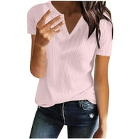 Jmntiy ženske kratkih rukava V-izrez modna čvrsta boja Komforna labava majica Bluza Ležerne prilike