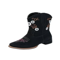 Ferndule Womens izvezene zapadne čizme Radni povuci na širokoj teletu Cowgirl Boot crni 5