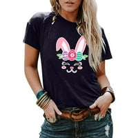 Ženske vrhove klirence bluze za žene Ženska modna Goblin Print Okrugli izrez Loose s kratkim rukavom Gornja Lucky Majica, Navy, XXL