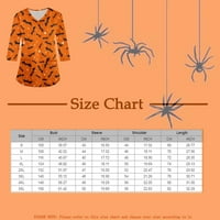 Vrhovi za žene plus size s rukavima V izrez Halloween Print majice Grafički džep casual bluza zlato