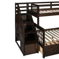 Gardenry Twin preko punog kreveta u obliku slova L sa ladicama, ljestvici i stubište - espresso