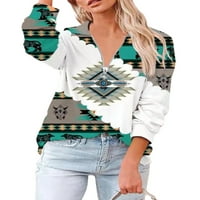 Cindysus ženski blok u boji V izrez T majica dame labavi bluza tunika Nacionalni stil Dailyewer Ispiši patchwork vrhovi sive l