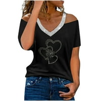 Dyfzdhu majica za žene Ljeto V izrez sa ramena svijetle bušilice Ispis majica kratkih rukava Top bluza