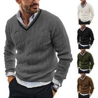 Muški pleteni tanak modni V-izrez pulover casual labav dugih rukava džemper bijeli xl