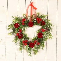Dekorativni vijenac za valentinovo u obliku srca, viseći vijencima sa umjetnim ružama i lišćem