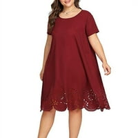 NSENDM casual out O-izrez Haljina modne šuplje kratke četveronosne rukave WOOL plus veličina plus veličina haljina za haljine za žene haljine crvene 3x-velike
