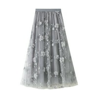 Suknje Duge suknje za žene Ženska duga Tulle Tutu suknja 3D cvjetni vez čvrsti boje visoke struk mreže