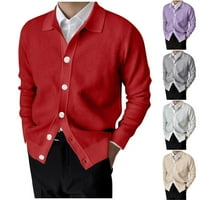 2DXuixsh muški prevelizirani kardigan muns modni casual pletena pređa lapl dugme dugi rukavi džemper Cardigan Jacket Cardigan Muškarci Crveni XXXL