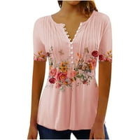 Yyeselk radne bluze za žene modni casunski gumb gore V-izrez kratkih rukava tunika Tundy Elegant cvjetni